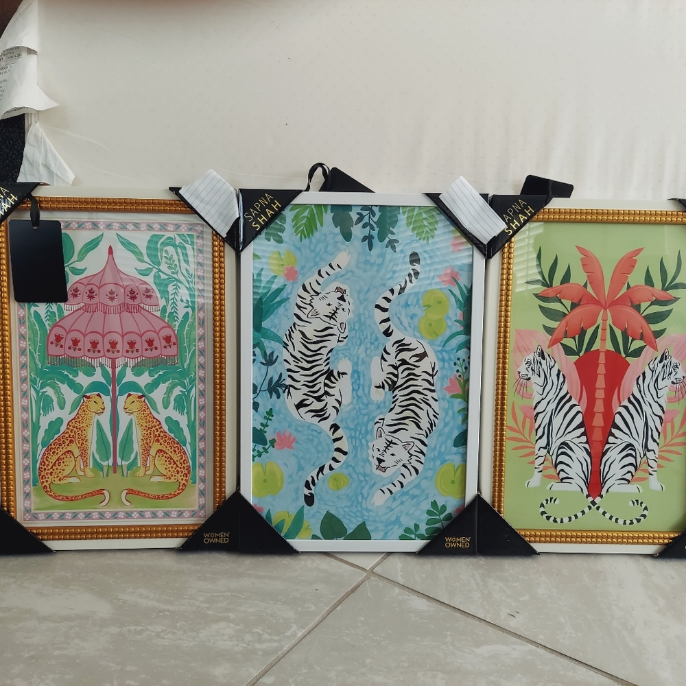 NIP 3 12" X 18" Sapna Shah Tiger And Cheetah Wall Art Prints